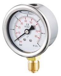 Pressure gauge - Stainless steel casing - Class 1.6 - Brass vertical fitting 1/4''G - Ø 50 - Glycerine