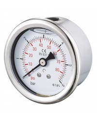 Pressure gauge - Stainless steel casing - Glycerine - Class 1.6 - Brass axial fitting 1/4''G - Ø 50 - Glycerine