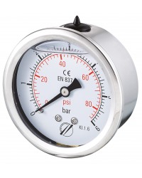 Industrial Pressure gauge - Stainless steel casing - Class 1,6 - Brass axial fitting1/4''G - Ø 63 - Glycerine