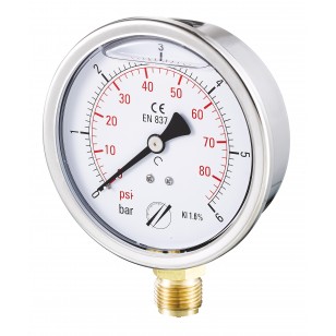 Industrial Pressure gauge - Stainless steel casing - Class 1.6 - Brass radial fitting 1/2''G - Ø 100 - Glycerine